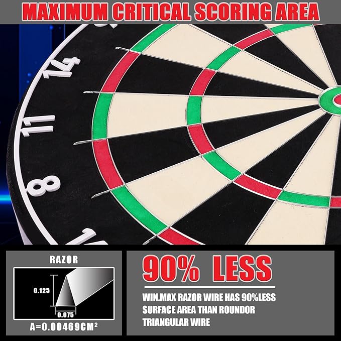 WIN.MAX Dart Board - Bristle Steel Tip Dartboard Dart Boards for Adults Bristle Steel Tip Dartboard Set with 12 Darts Metal Tip