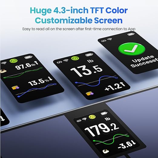 Smart Scale for Body Weight, 4.3" Color Display Digital Weight Scale, High Precision Wi-Fi Bathroom Scale with BMI, Body Fat, Muscle Mass, 20 Body Composition Scale Sync App, 400 lbs, Black