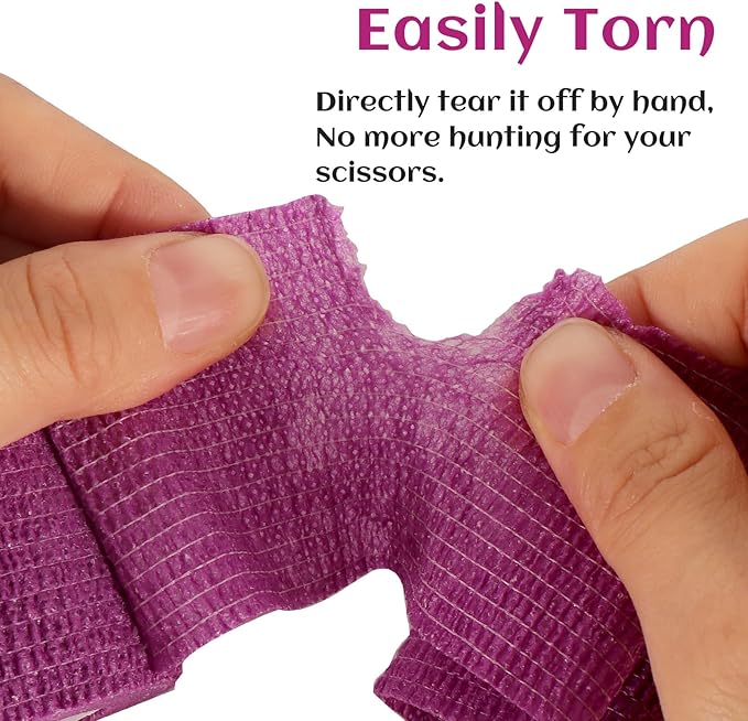 24 Rolls Elastic Self Adhesive Bandage Wrap 2 Inch, Breathable Non Woven Cohesive Bandage, Vet Wrap for Dogs, Ankle Sprains Swelling Medical First Aid Tape, Sports Athletic Tape Purple