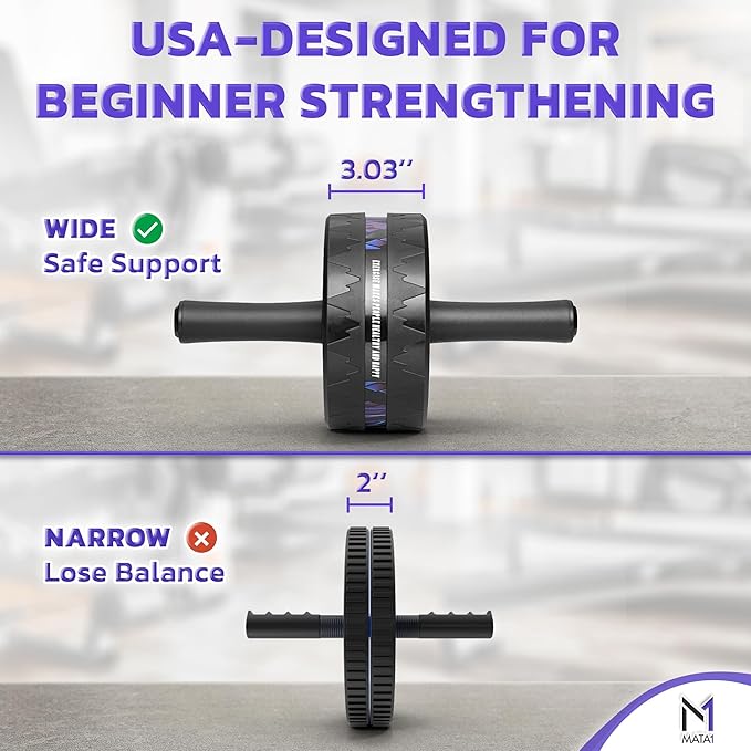 Ab Roller Wheel, Abs Workout Machine, Perfect for Core & Abdominal Strength Training, Exercise Wheels for Home Gym w/Knee Pad, Fitness Equipment for Sports