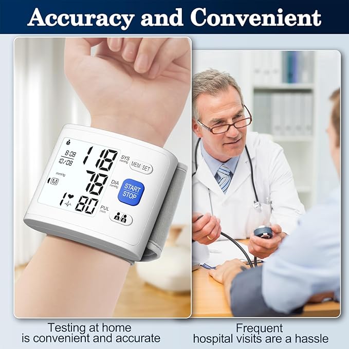 Wrist Blood Pressure Monitor LCD Display, Adjustable Wrist Blood Pressure Cuff 90x2 Reading Memory Wrist Bp Monitor with Storage Case(White)