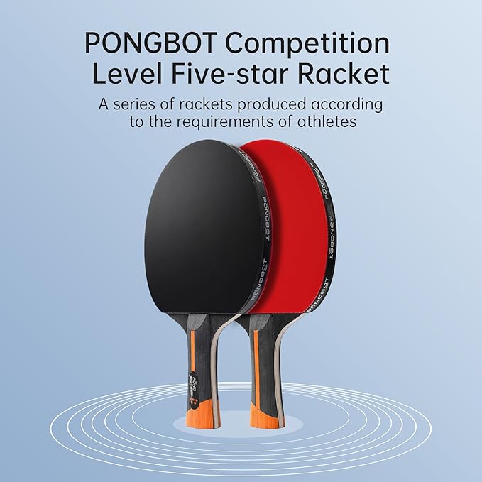 PONGBOT Five-Star Ping Pong Paddle, Professional Level Table Tennis Racket with Hard Case, Carbon Fiber, 7-Ply Blade, Premium Rubber, for Competitive Tournaments and Serious Players