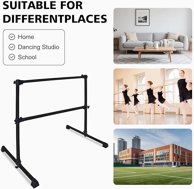 4FT/6FT Freestanding Ballet Barre Wood/Steel Height Adjustable from 7 to 46 inch Ballet Bar Portable Double Dance Bar for Home Workout and Stretch
