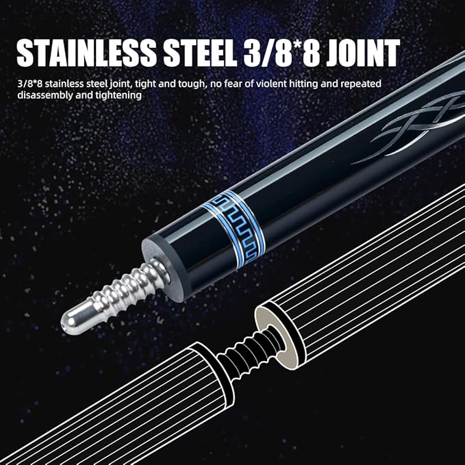 CRICAL Carbon Fiber Pool Cue COWCUE Series Low Deflection Billiards Cue Stick 58" Professional Pool Table Sticks for Adults -12.5mm Tip, Weight 19OZ (Adjustable), 3/8 * 8 Joint