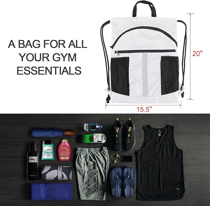 BeeGreen Drawstring Backpack Bag with Shoe Compartment, X-Large Black Gym Sports String Cinch Backpack