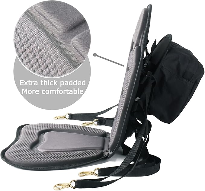 Leader Accessories Kayak Seats Paddle Board Seat Universal Padded Canoe SUP Seat with Back Support - Deluxe Kayak Chair Seat Cushion with Storage Bag