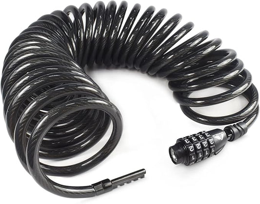MARQUE Combination Bike Lock Cable- 3/8 inch (5FT, 10FT, 15FT, 25FT) Resettable Combination Lock, Anti-Theft Coiled Secutiry Cable for Bicycles, Kayaks, Paddle Boards, Gates and Outdoor Gear (25 FT)