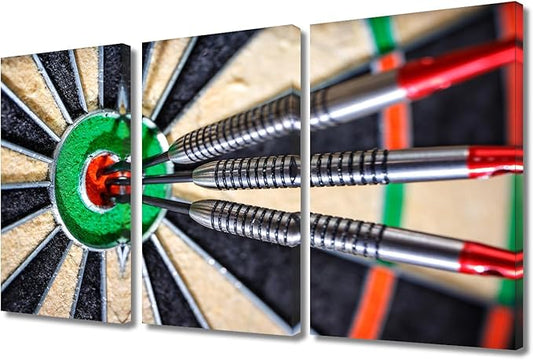 Wall Art Vintage Canvas Paintings Darts Hit the Bull's Eye Bedroom Office Wall Art 3 Pieces Contemporary Home Decor Bathroom Decor Wall Art Modern Artwork Ready to Hang for Living Room, 24"Wx36"H