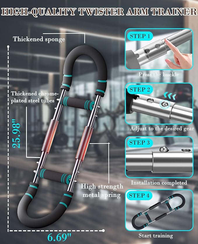 Twister Arm Trainer, Adjustable Chest Workout Equipment with Forearm Wrist Sleeves, 9 Resistance Levels(66-110lb) Chest Exerciser for Men , Portable Exercise Equipment for Home & Gym