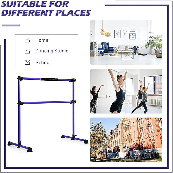 Costzon Portable Ballet Barre, 4ft Freestanding Double Ballet Bar with Adjustable Height, Fitness Dance Bar w/Foam Pads for Stretching, Home Gym Barre Exercise Equipment for Kids & Adults