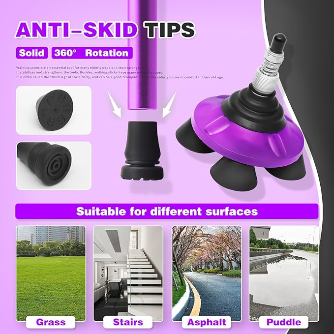 BigAlex Folding Walking Cane with LED Light,Pivoting Quad Base,Adjustable Walking Stick with Carrying Bag for Men/Women