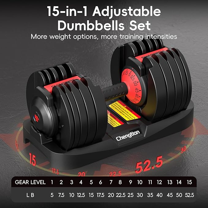 Upgraded Adjustable Dumbbells Set 52.5 lbs/25 lbs, 15/9 Weights Dumbbell Set, Quick Adjustable Dumbbells For Men Women Home Gym with Anti-Slip Handle, Safe and No Falling