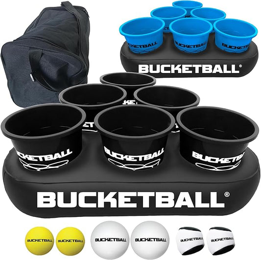 BucketBall | Team Color Edition | Party Pack (Black/Light Blue): Original Yard Pong Game: Best Camping, Beach, Lawn, Outdoor, Family, Adult, Tailgate, Jumbo, Giant Game
