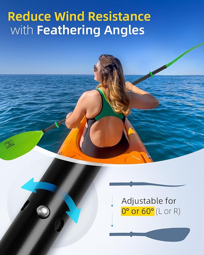 OCEANBROAD Kayak Paddle 86in/218cm, 90.5in/230cm Alloy Shaft 2-Piece Floatable Kayak Oar for Kayaking Canoeing Boating