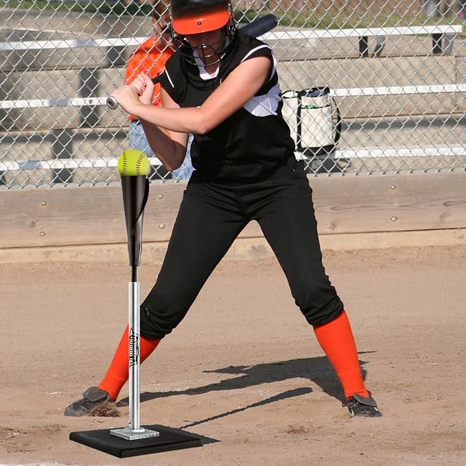 Portable Batting Tee for Baseball/Softball, Height Adjustment from 25-37 inch,Easy Transport Premium Baseball Tee with Rubber Top,Heave Duty Base Hitting Tee for Kids/Youths/Adults