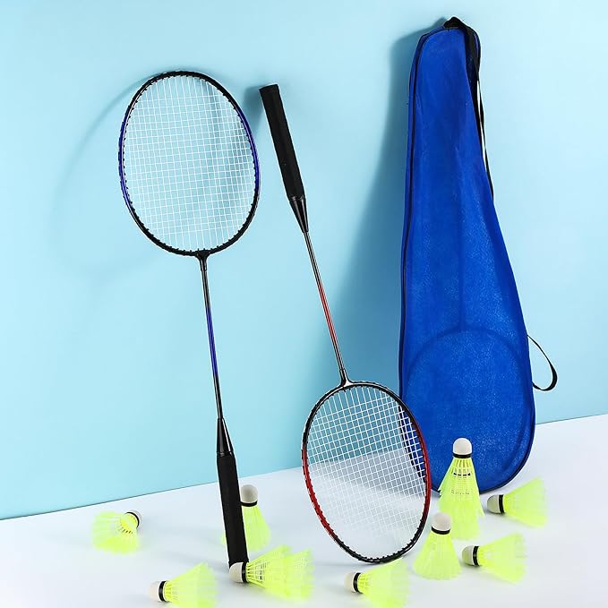 12 Pack Badminton Rackets Set Including Rackets, Nylon Shuttlecocks and Carry Bag for Outdoor Backyard Games Beginners