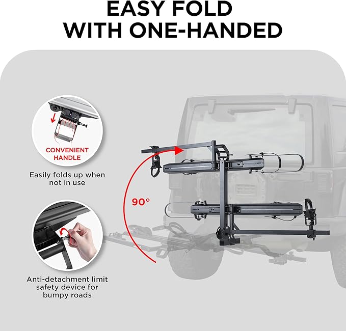 200LBS EZ-FOLD Aluminum 2-Ebike Carrier with Ramp for Bikes and Electric Bike, Car SUV Truck Van RV and Trailer