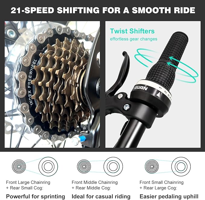 Men’s 27.5 Inch Mountain Bike, Adult Bike with 21-Speed Twist Shifters, Dual Disc Brakes, Front Suspension Hardtail, Easy Assembly