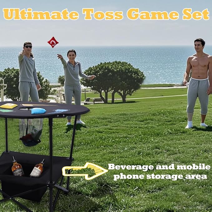 HOROW Bean Bag Toss Game - New Upgraded Portable Cornhole Set with 12 Bags, Foldable Design with Storage Layer - Lawn Games, Beach and Yard Games for Adults and Family
