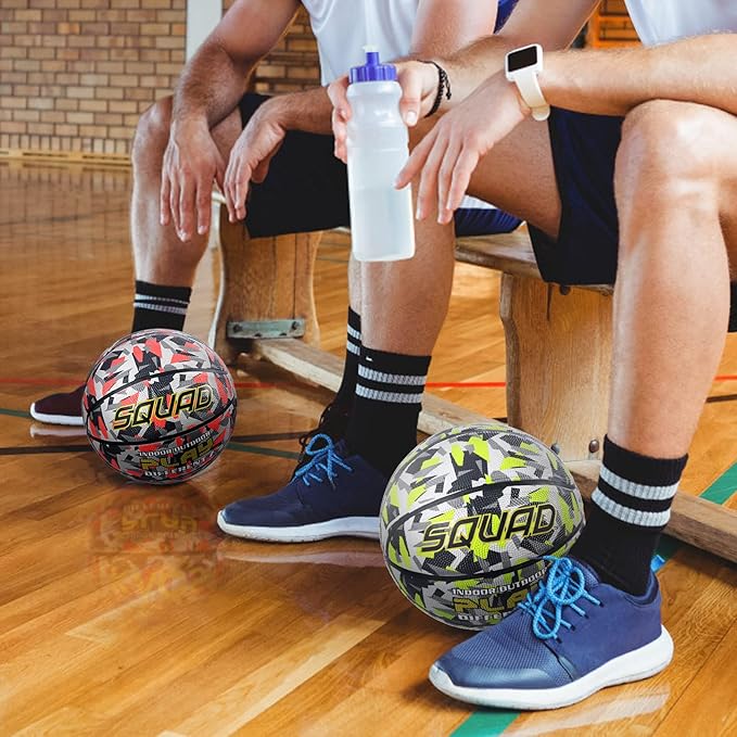 SQUAD Colored Camo Outdoor Basketball - High-Performance Rubber Basketball, Official Regulation Size 7 (29.5''), Includes Pump and Mesh Bag