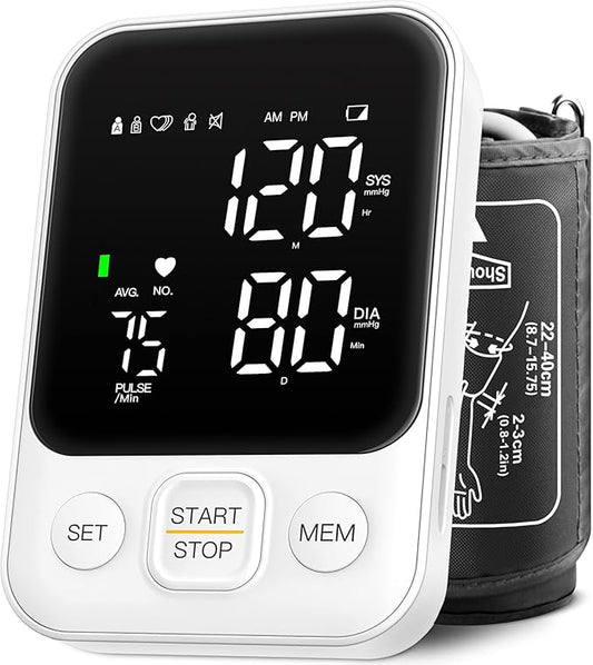Blood Pressure Monitor Upper Arm Machine Accurate Adjustable Manual BP Cuff Kit Led Backlit Display 2 Users 240 Sets Memory Includes Storage Bag White