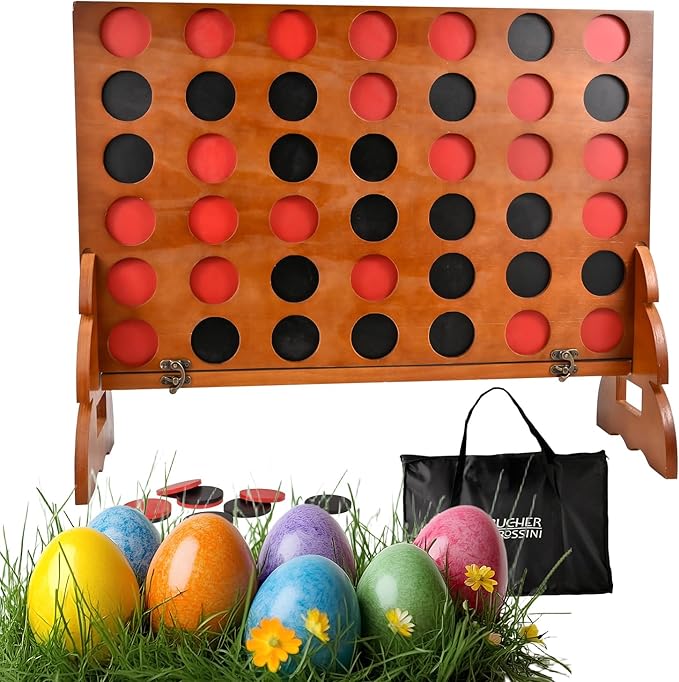 Bucher & Rossini Giant 4 in a Row Game Outdoor, 26 x 22 Inches, Outdoor Yard Game Set with 42 Pieces and 4 in a Row Giant with Carrying Bag