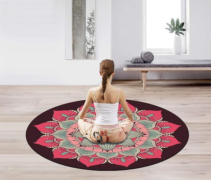 Pilates Mat Round Oversize Yoga Mat Suede Rubber Non-Slip Dia 140cm Exercise Mat Meditation Mat Workout Mat for Home Outdoor