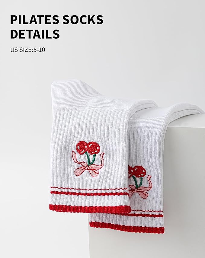 Yawlsow Pilates Grip Socks for Women Yoga Grippy Socks Cute Barre Non Skid Athletic Crew Sticky Sock Workout Hospital