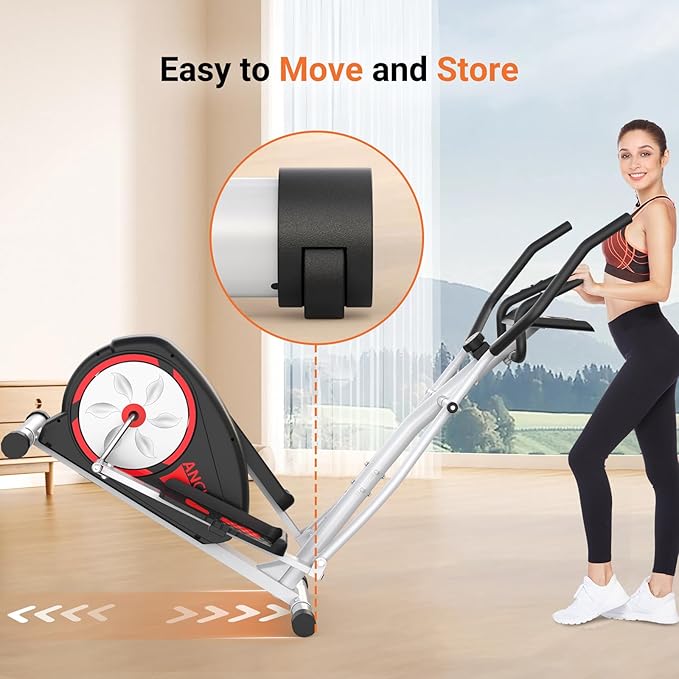 ANCHEER Elliptical Exercise Machine, Ultra-Silent Magnetic Elliptical Training Machines for Home Gym, 8 Resistance Levels Control with Pulse Rate Grips, LCD Monitor Max Capacity 380Lbs