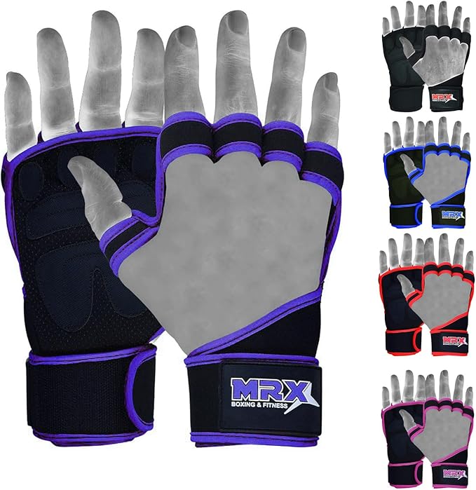 MRX BOXING & FITNESS Workout Gloves for Men and Women Ventilated Weight Lifting Gloves with Wrist Wraps Sticky Palm Protection with Extra Grip Gym Gloves for Exercise Pull Ups, Cross Training