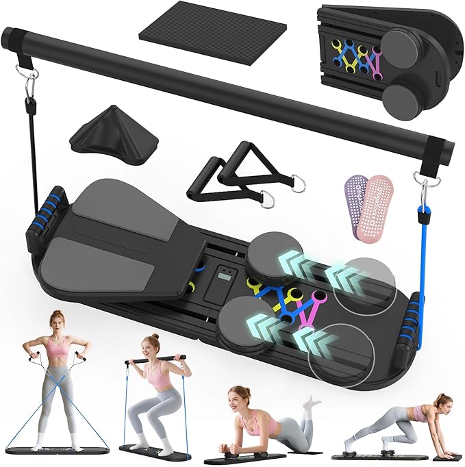 Pilates Board Pilates Reformer Set for Women, 7 in 1 Foldable Pilates Equipment with Timer, Portable Pilates Machine for Home Workout, Fitness, Exercise, Ab, Core