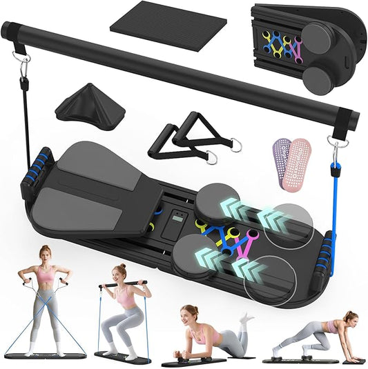 Pilates Board Pilates Reformer Set for Women, 7 in 1 Foldable Pilates Equipment with Timer, Portable Pilates Machine for Home Workout, Fitness, Exercise, Ab, Core
