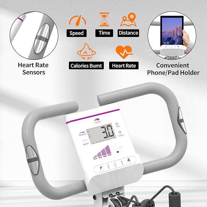 leikefitness Folding Stationary Bike Recumbent Exercise Bike w/Arm Resistance Bands-Pulse Sensor-LCD Monitor and Easy to Assemble Indoor Cycling Bike 2280