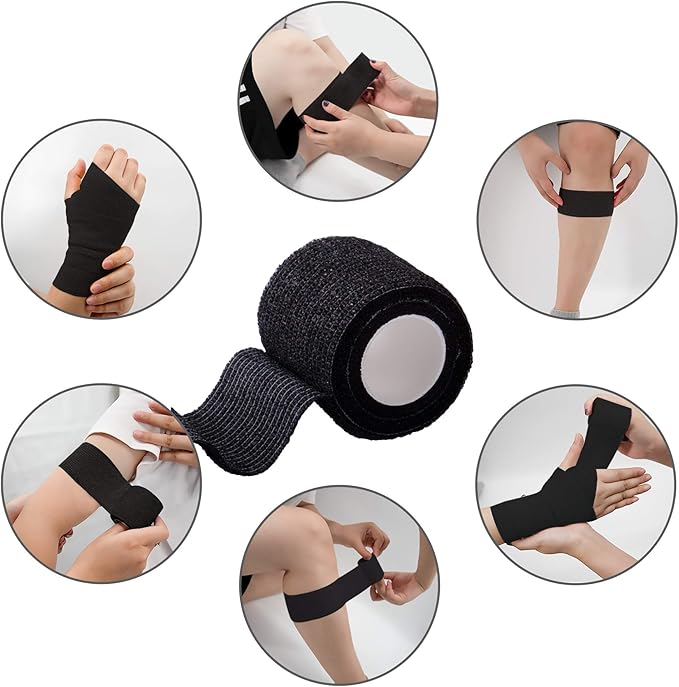 BQTQ 30 Rolls Self Adherent Wrap Stretch Bandages Self Adhesive Bandage Wrap 2 inch Self Stick Bandage Wrap Tape for Wrist Ankle Swelling Sprains (Black)