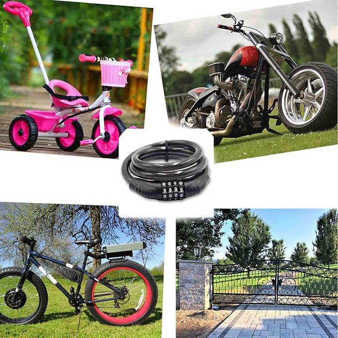 Combination Bike Cable Lock - 4 Digit, 32 inch Long Coiled Security Resettable Cable Lock, Anti-Theft Accessories for Mountain Bike, Road Bike, Electric Bicycle, Scooter