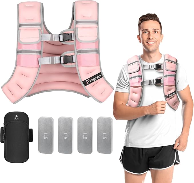 Fragraim Adjustable Weighted Vest for Women Men, 8-12lb/14-18lb/20-24lb/26-30lb Weight Vest with 4 Removable Iron Weights, Phone Holder and Back Pocket, Vest for Walking,Strength Training, Running