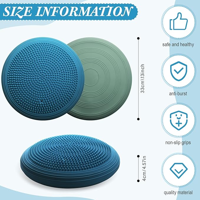 Libima 2 Pcs Wobble Cushion with Inflation Pump Wiggle Seat Flexible Sensory Seating Balance Disc Board for Men Women Physical Exercise Improving Posture Home Office