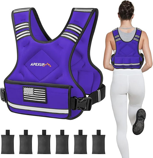 APEXUP Adjustable Weighted Vest, 4-10lb/12-18lb/20-32lb Vest with 6 Ironsand Weights and Large Pocket, Weight Vest for Men Women Strength Training, Running, Walking