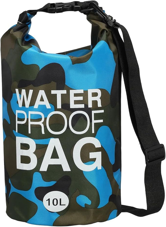 Waterproof Dry Bag, 10L Fit for Women Men Water Proof Bags Lightweight Dry Storage Floating Backpack with Whistle for Travel Boating Kayaking (Sky Blue Camouflage)