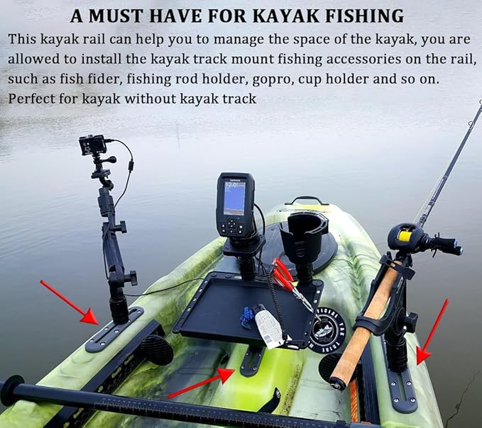 Kayak Track, Kayak Low Profile Track, Kayak Rail, Kayak Accessories Mount Track, Kayak Gear Track for Fishing Rod Holder, Fish Finder, Cup Holder, Anchor Cleats