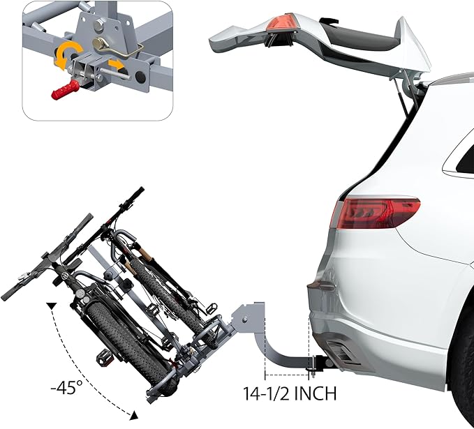 WILDROAD E-Bike Hitch Rack for Car, Quick Release Handle Wobble Free Smart Tilting Bike Rack, Foldable 2-Bike Rack for Standard, Fat Tire and E-Bike, 2-Bike 180 lbs Capacity, Fits 2-inch Receiver