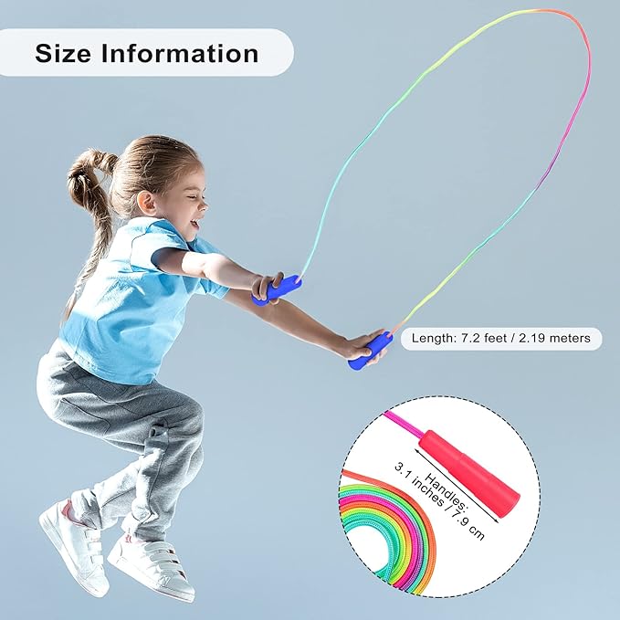 Elcoho 24 Packs Rainbow Jump Rope Set 7.2 Feet Adjustable Nylon Skipping Ropes Jumping Ropes for Outdoor Activity Party Favors School Games