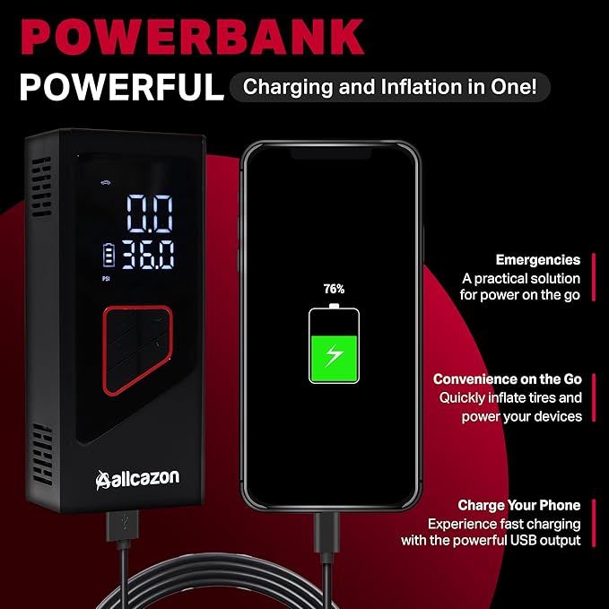 Tire inflator Portable Air Compressor, 150PSI Portable inflator for Car, Air Pump for Car Tires with Tire Pressure Gauge Tools, Smart Pump Tire inflator, Motorcycle & Bike