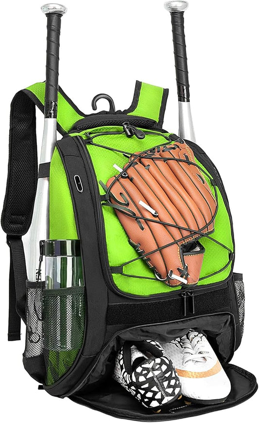 Baseball Bag Softball Backpack - Youth Adult T Ball Bat Equipment Bag with Bat Helmet Holders, Shoe Compartment