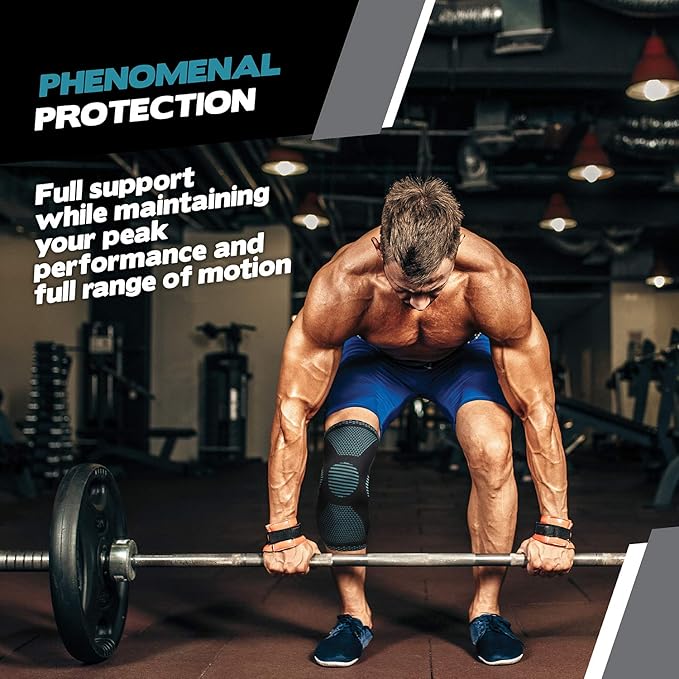 POWERLIX Knee Compression Sleeve - Best Knee Brace for Knee Pain for Men & Women â€“ Knee Support for Running, Basketball, Volleyball, Weightlifting, Gym, Workout, Sports - (Light Blue S)