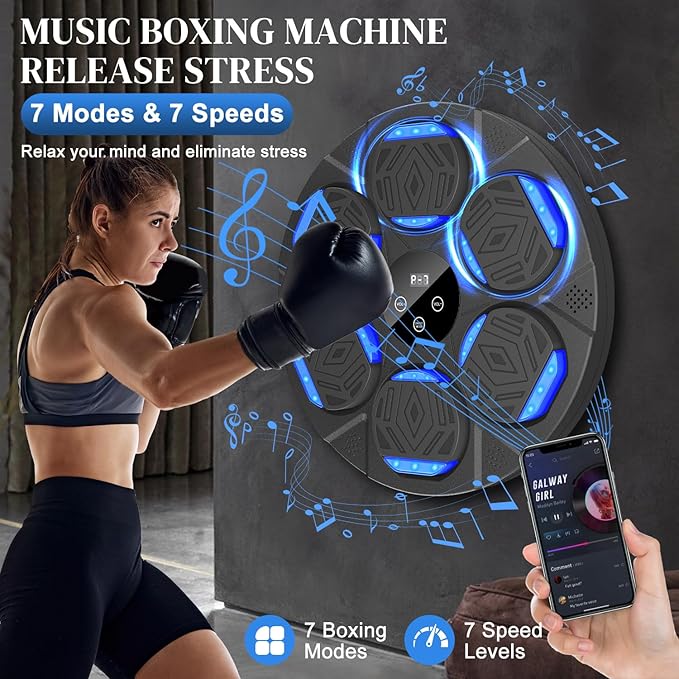 2025 Upgrade Music Boxing Machine for Adults Kids, 5.0 Smart Bluetooth Boxing Machine Trainer with Boxing Gloves, Wall Mounted Music Boxing Machine, Boxing Target Workout Equipment for Home Office Gym