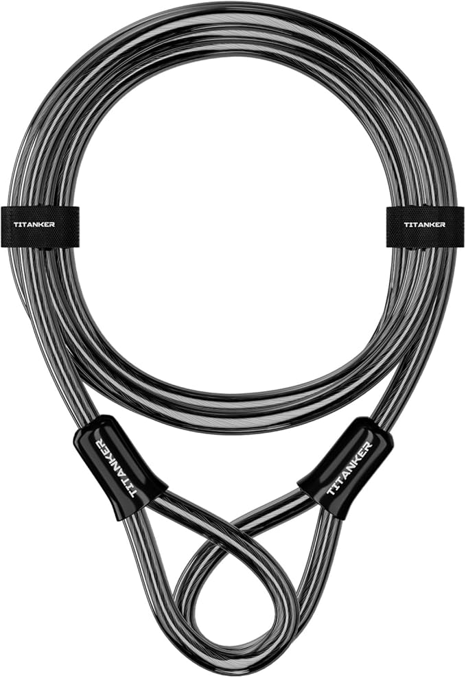 Titanker Bike Lock Cable,12mm Thick Security Cable with Loops Heavy Duty Steel Cable Vinyl Coated Bike Cable Lock Security Chain (4ft, 7ft, 15ft, 30ft)