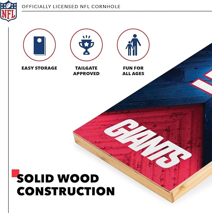 Wild Sports NFL Football 2' x 4' Regulation Size Solid Wood Cornhole Set with Direct Print HD Team Graphics Great Gift for Any Football Fan! Bean Bag Toss Family Outdoor Game