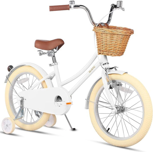 Glerc Little Molly 12-20 Inch Kids Retro Cruiser Bike for 2-13 Year Old with Wicker Basket & Training Wheels/Kickstand, Multiple Colors