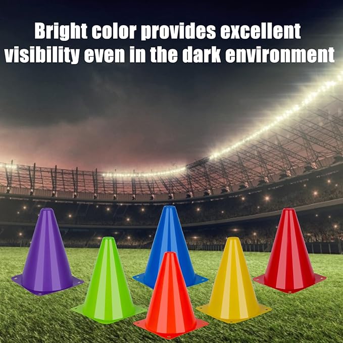 7 Inch Soccer Cones, 24 Pack Cones Sports Training Agility Field Marker Plastic Cones for Skating Basketball Football Practice Drills, Indoor Outdoor Activity Events Games Obstacle Course - 6 Colors